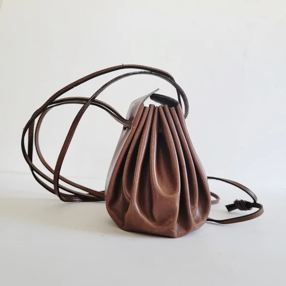 Italian Vintage Brown Leather Crossbody Mini Bag Minimalist We Were Born Free - Picture 3 of 15